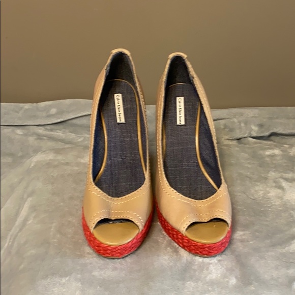 Calvin Klein Jeans Peep Toe Wedges Size 8.5 - Picture 1 of 11